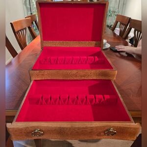 Vintage Two Level Wood Flatware Box